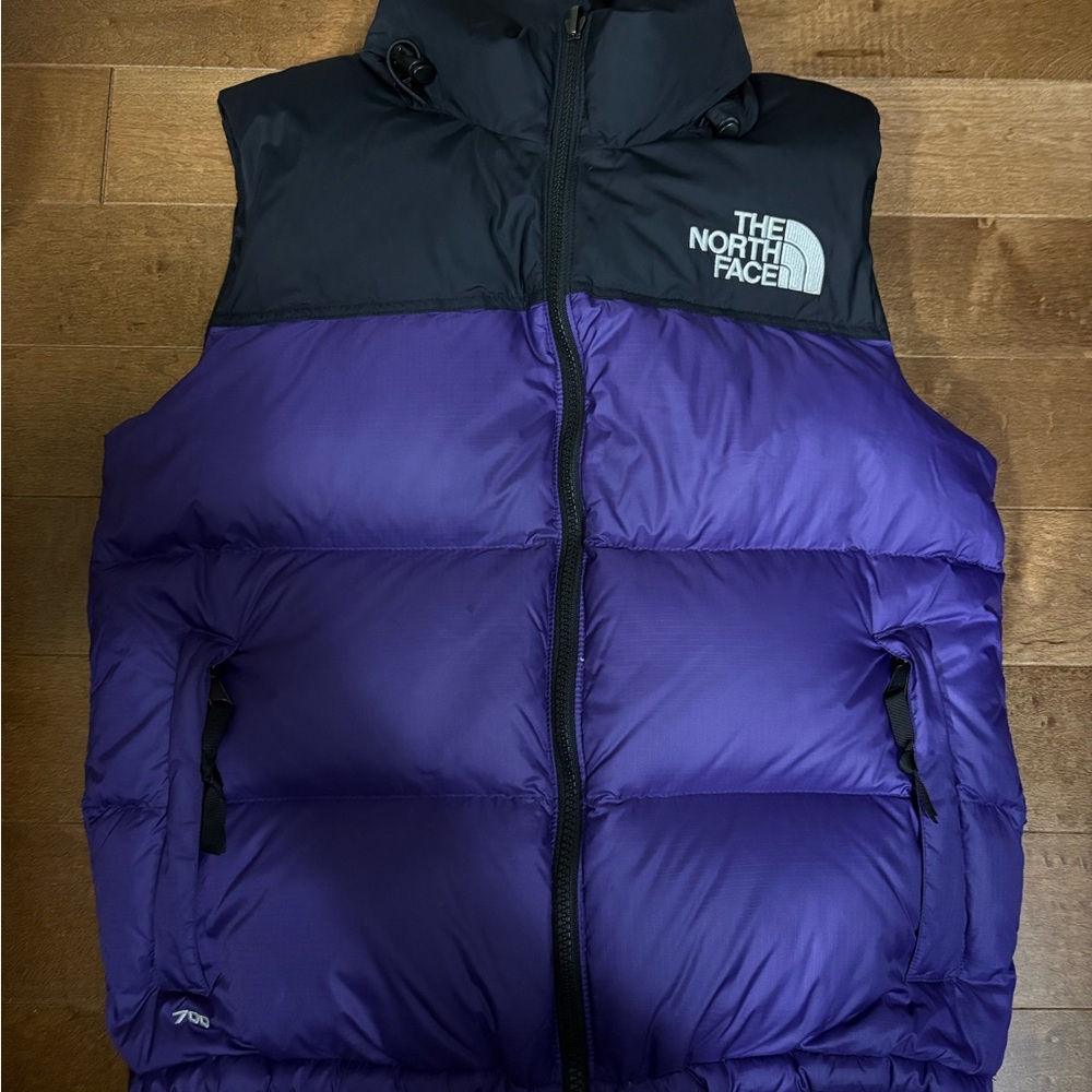 The North Face Black and Purple Nuptse Puffer Vest